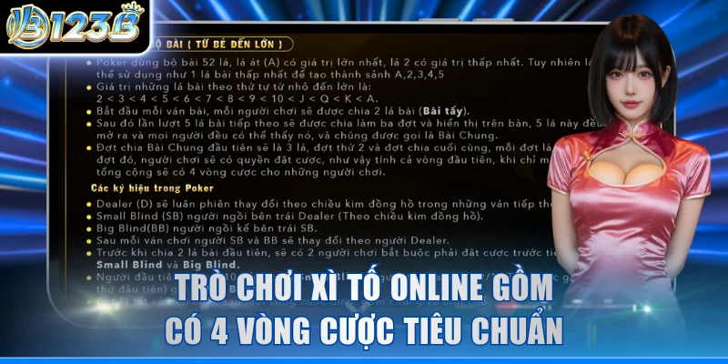 Trò chơi Xì Tố online gồm có 4 vòng cược tiêu chuẩn
